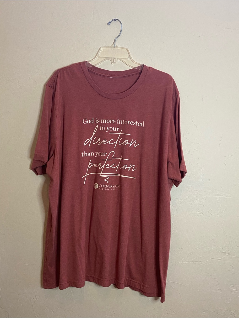 Bella Christian Tee XXXL Mauve God Interested In Direction Than Perfection NWOT